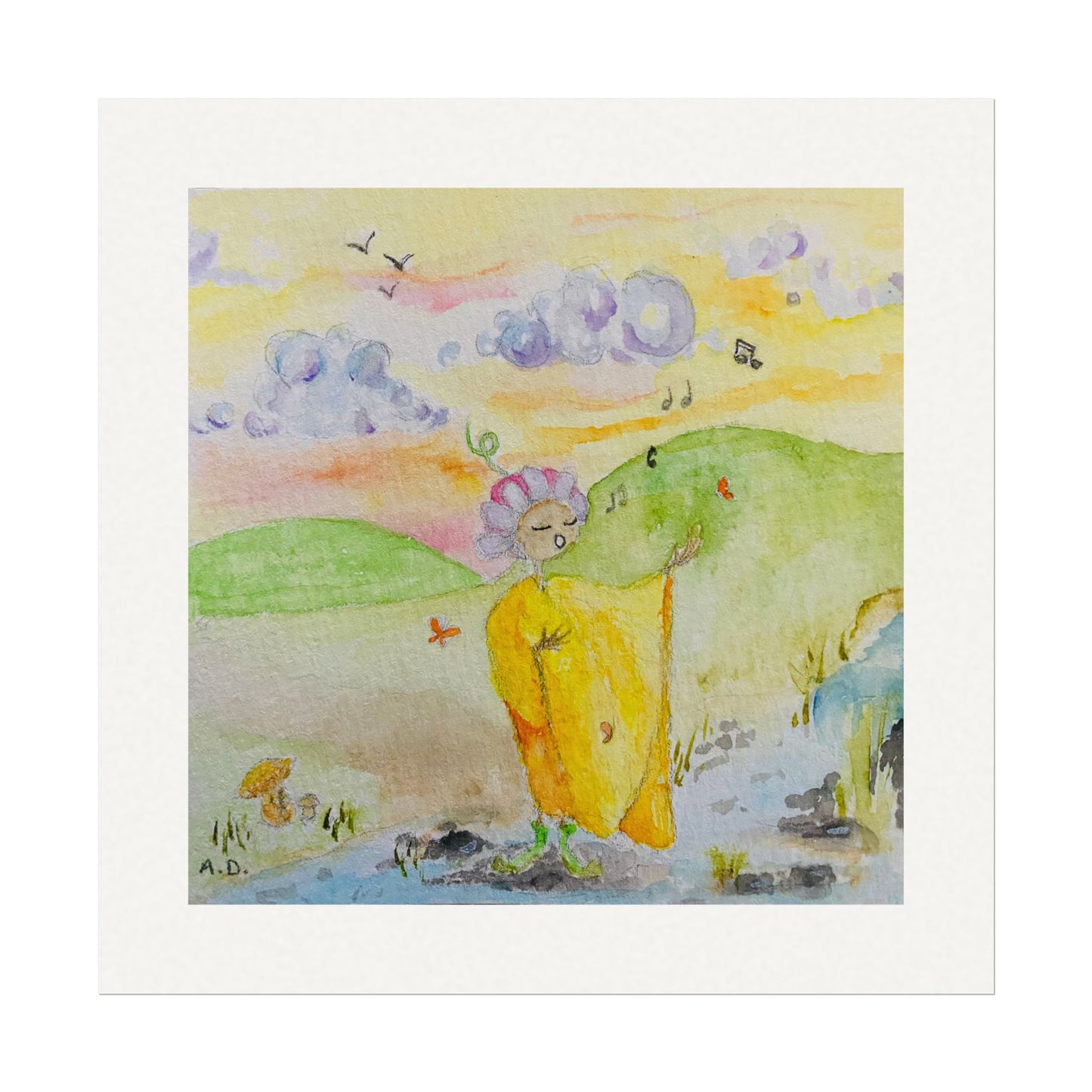 Stream side Singer | Textured Watercolor Matte Print