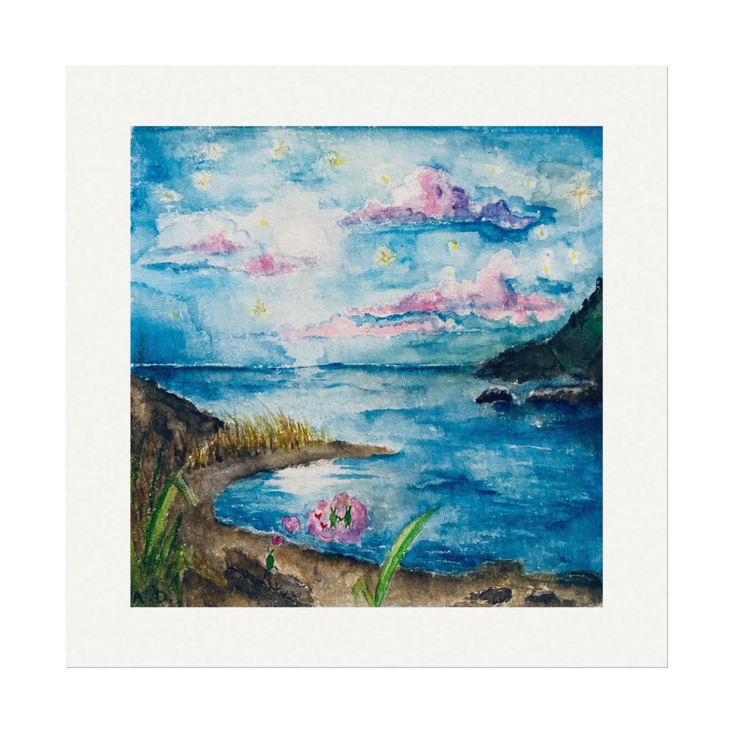 Seaside Love Bug and Scenery | Textured Watercolor Matte Prints