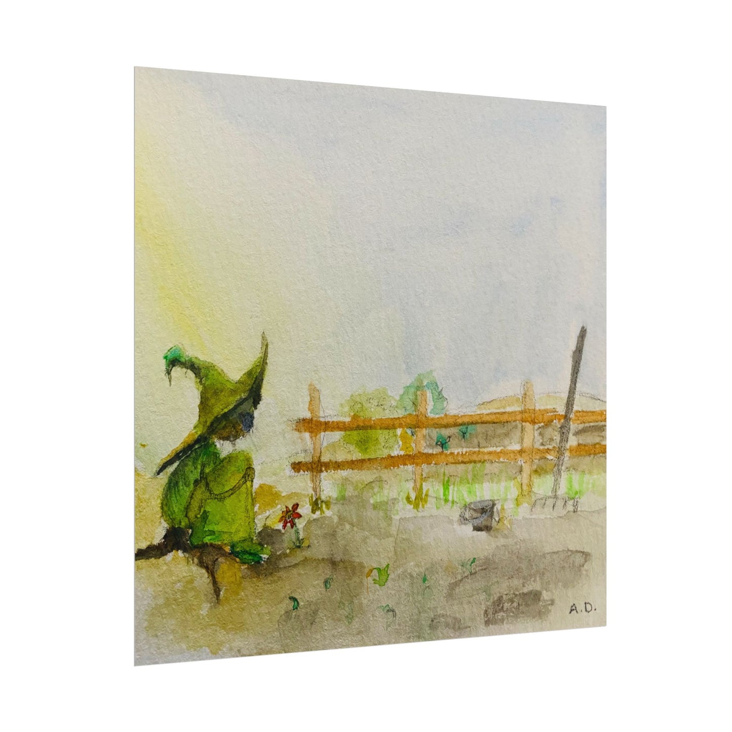 Green Witch Farm Scene | Textured Watercolor Matte Print