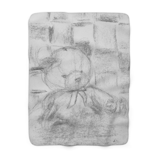 Sherpa Blanket with Hand-Drawn Teddy Bear Sketch — Cozy Nursery Throw