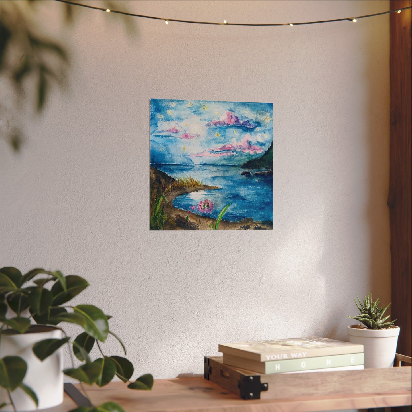 Seaside Love Bug and Scenery Edgeless | Textured Watercolor Matte Print