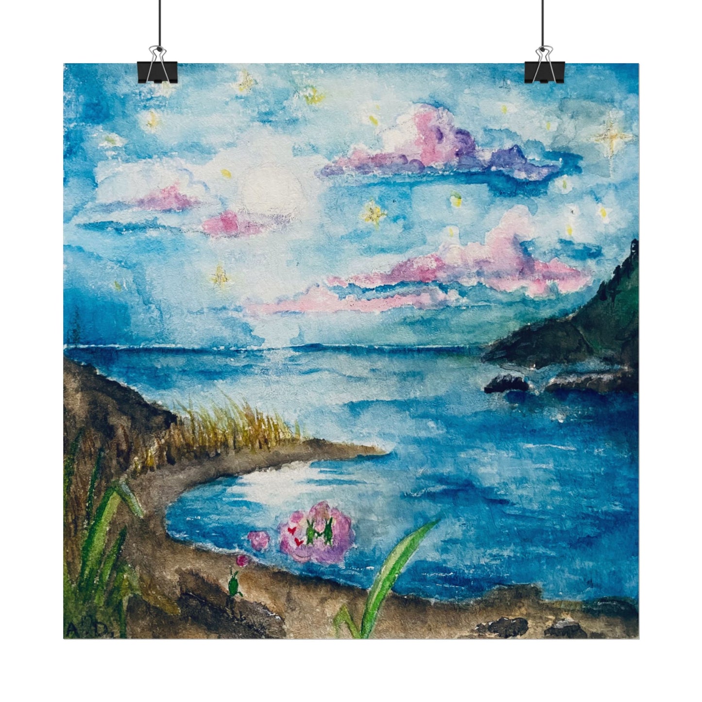 Seaside Love Bug and Scenery Edgeless | Textured Watercolor Matte Print