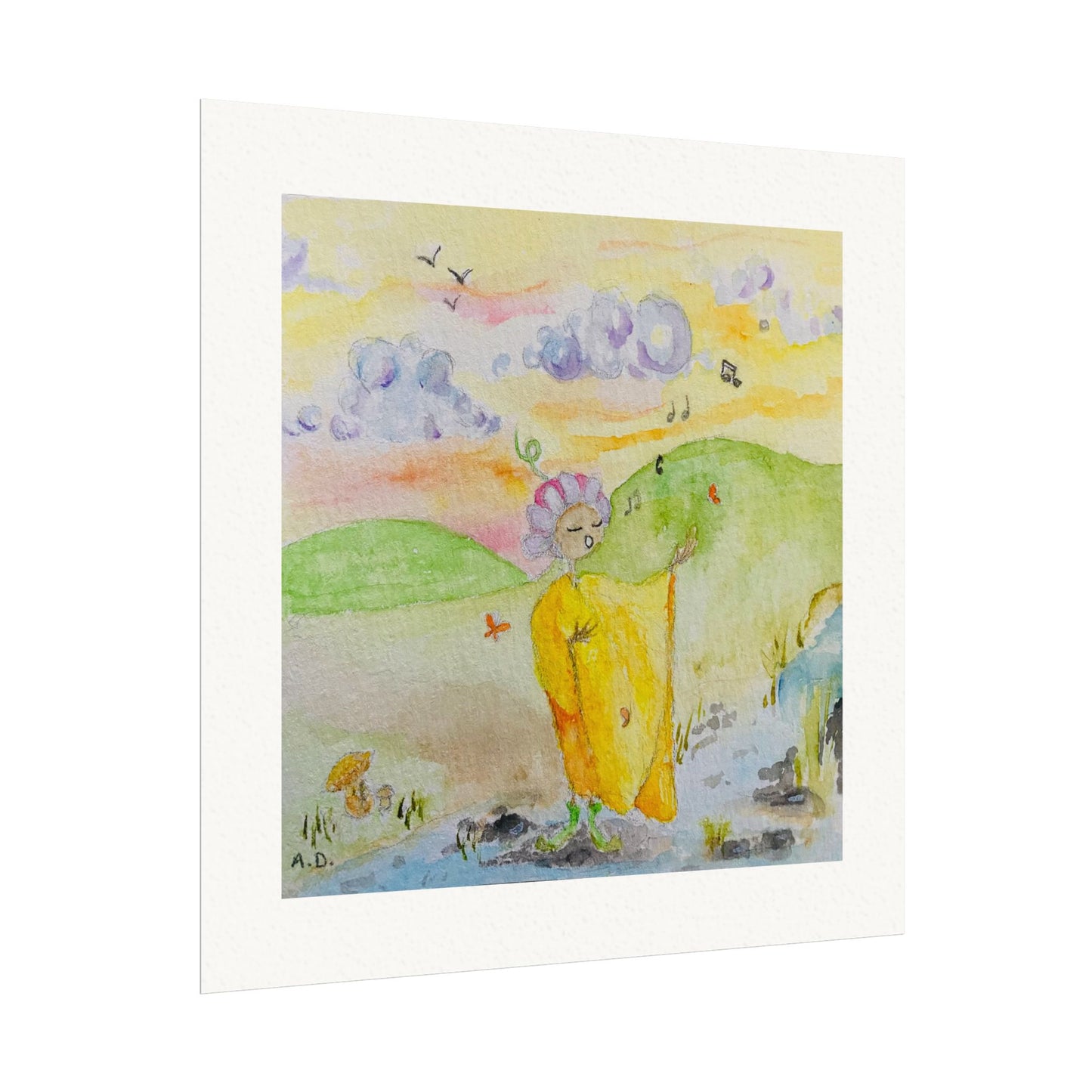 Stream side Singer | Textured Watercolor Matte Print