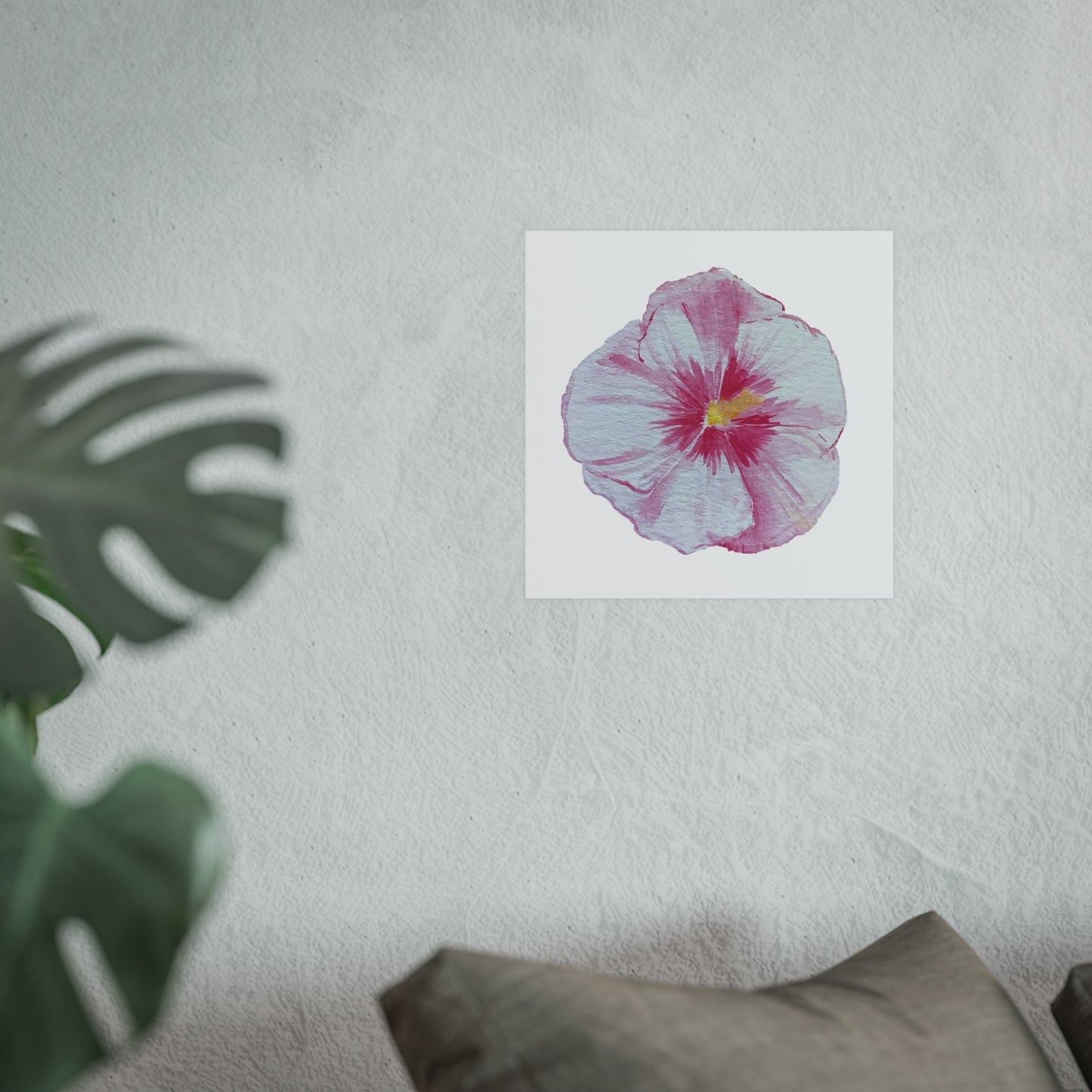 Pink Hibiscus Floral Illustration Poster | Satin or Archival Matte