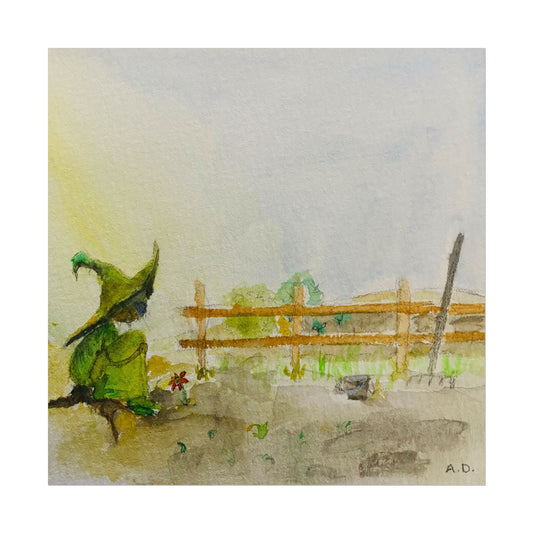 Green Witch Farm Scene | Textured Watercolor Matte Print