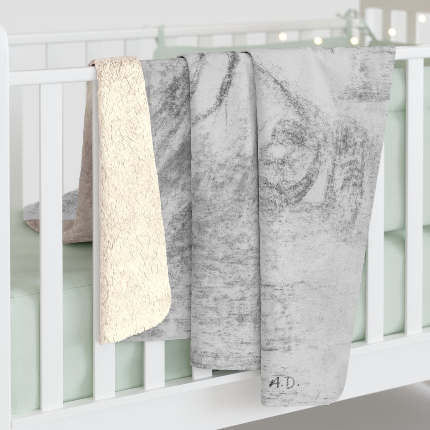 Sherpa Blanket with Hand-Drawn Teddy Bear Sketch — Cozy Nursery Throw