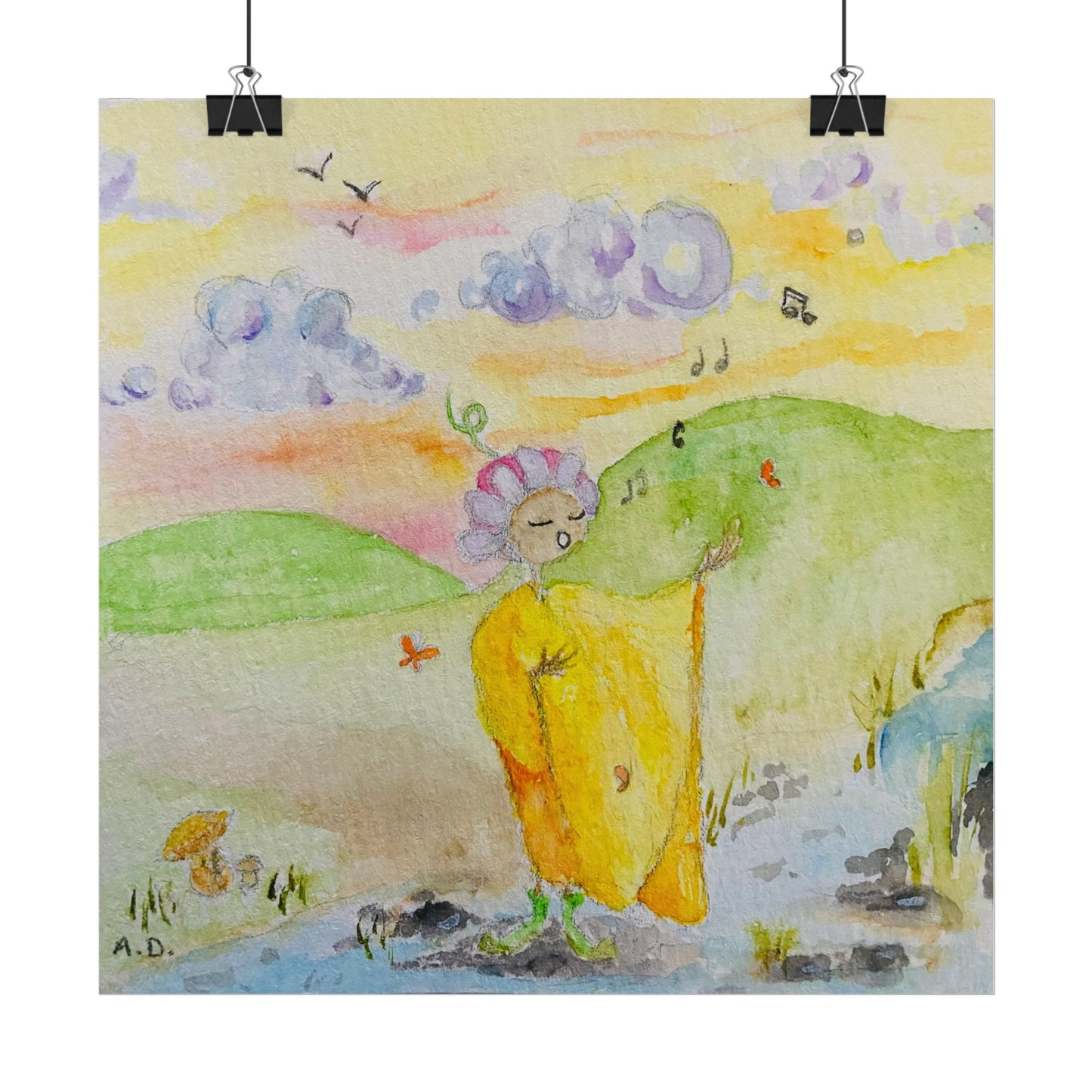 Stream side Singer | Textured Watercolor Matte Prints