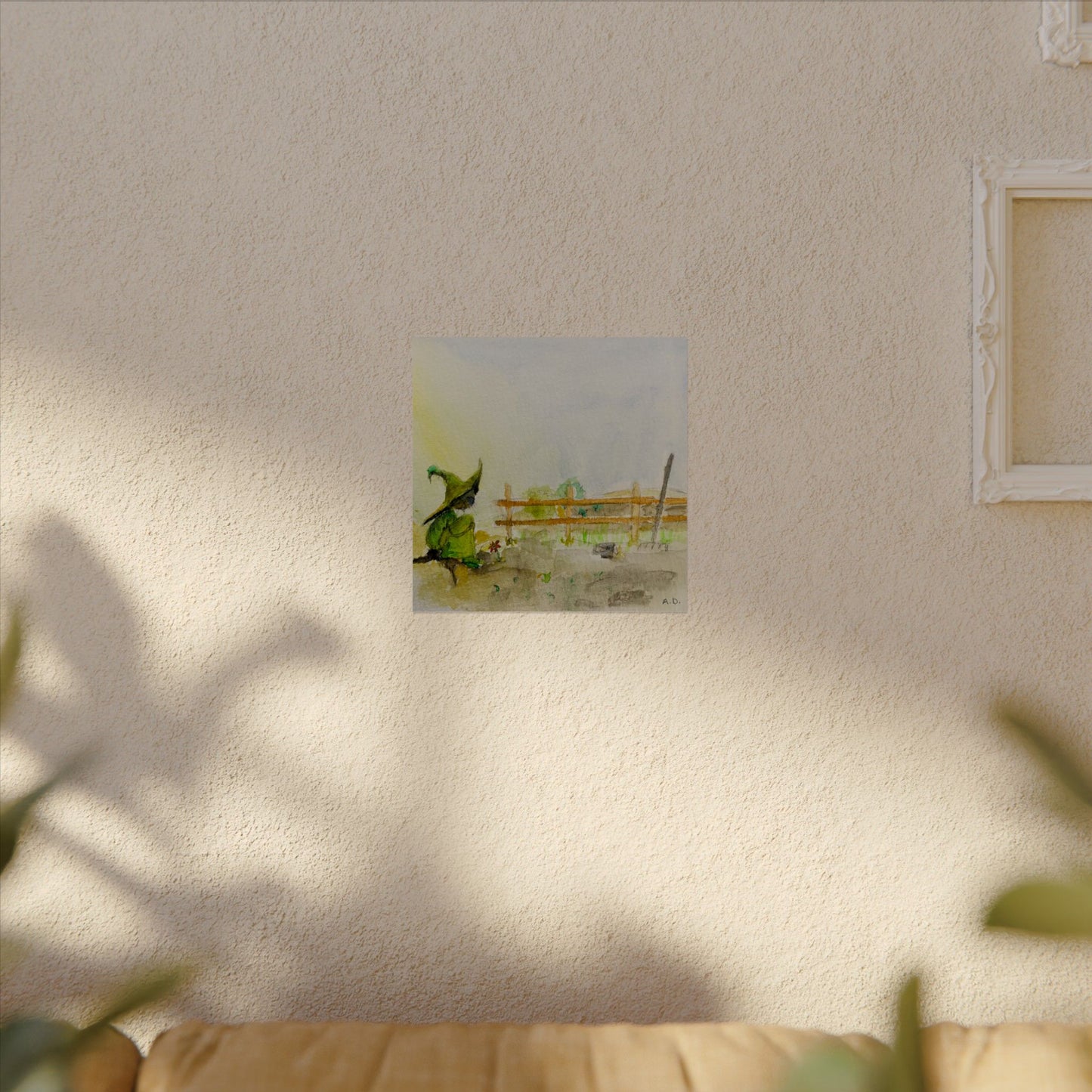 Green Witch Farm Scene | Textured Watercolor Matte Print