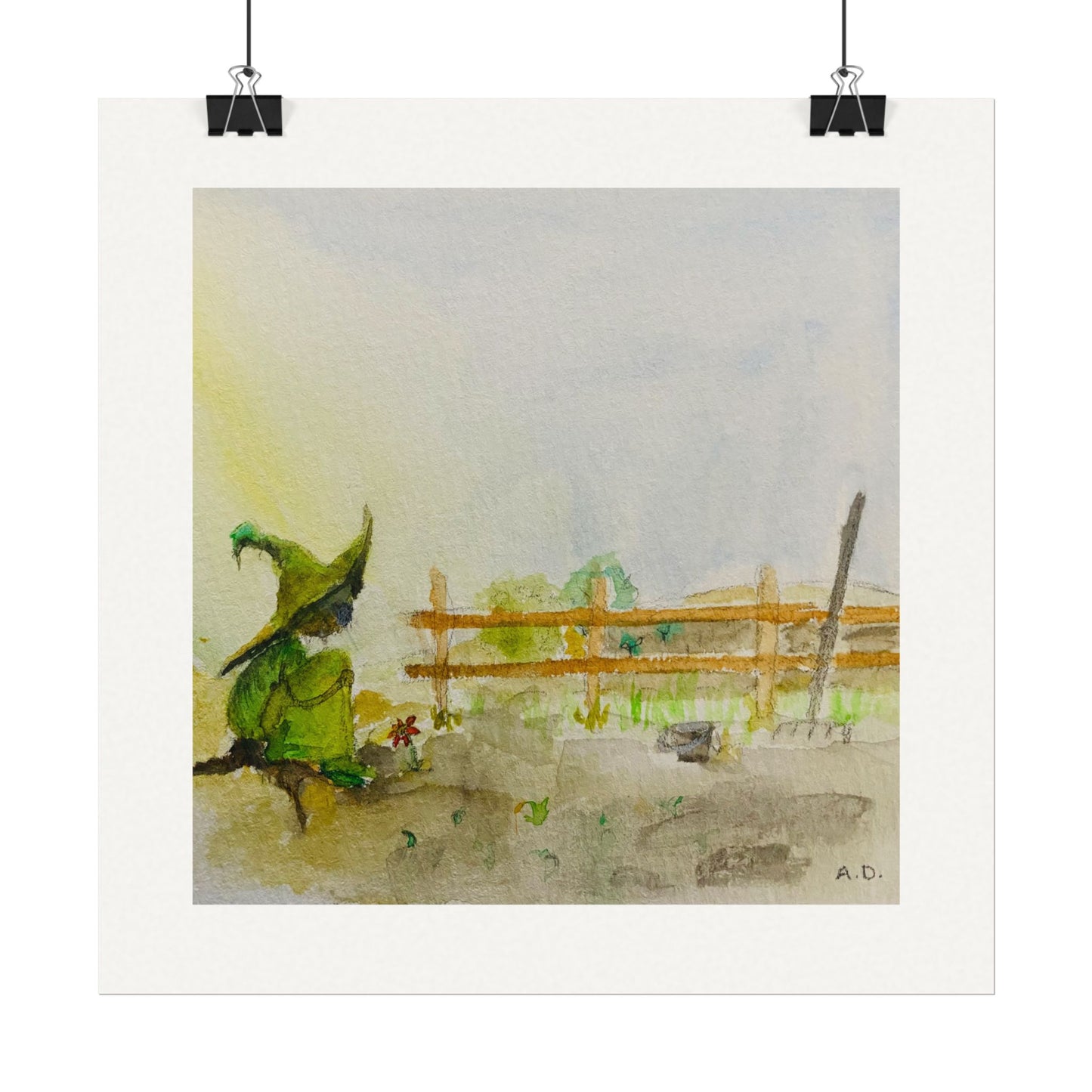 Green Witch Farm Scene | Textured Watercolor Matte Print