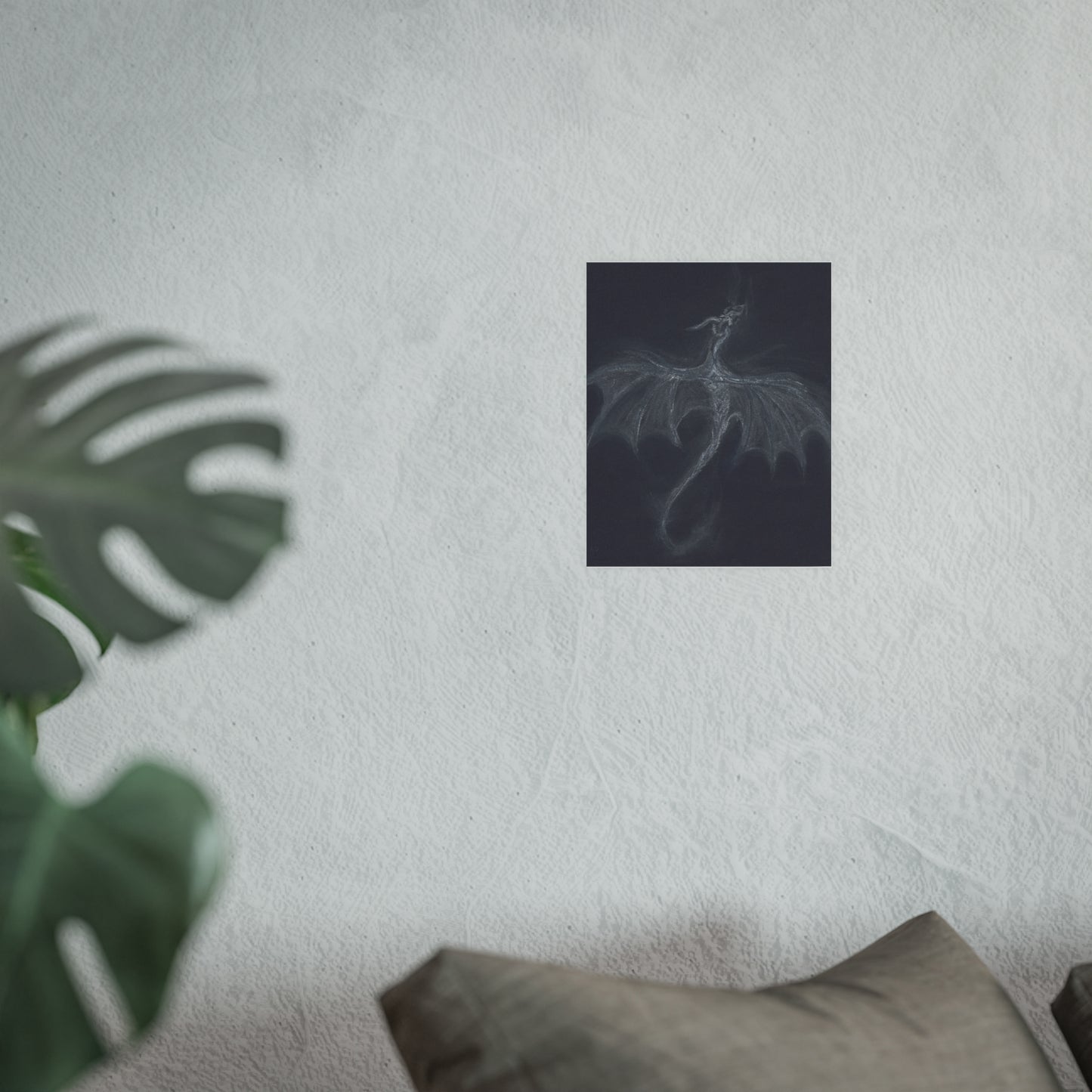 Dark Fantasy Wyvern Poster — White Pastel on Black (Satin & Archival Matte)