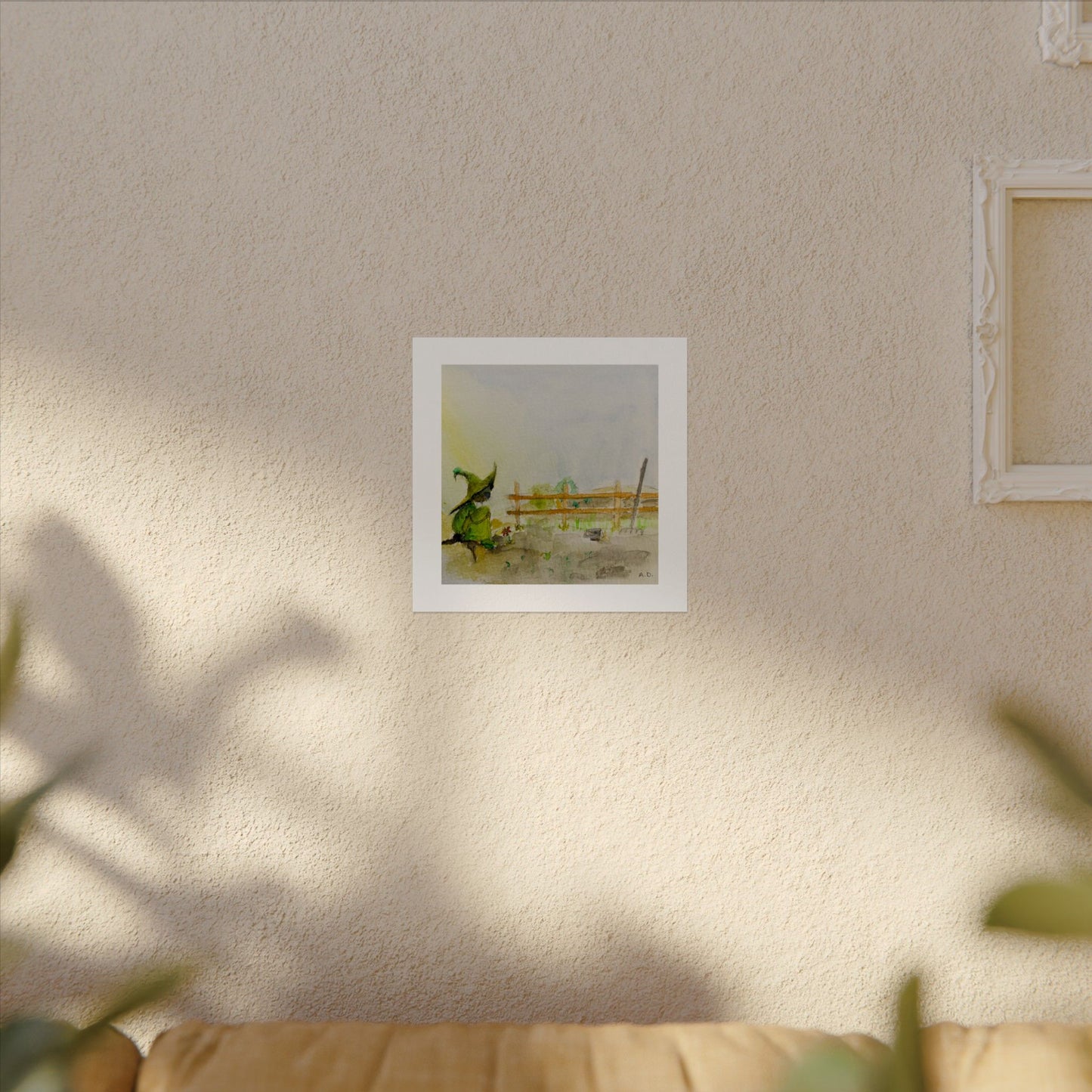 Green Witch Farm Scene | Textured Watercolor Matte Print