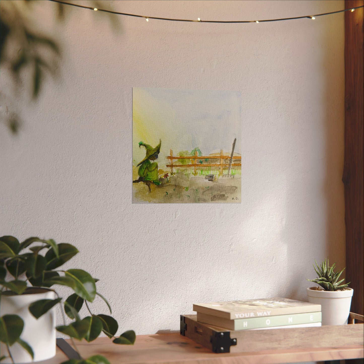 Green Witch Farm Scene | Textured Watercolor Matte Print