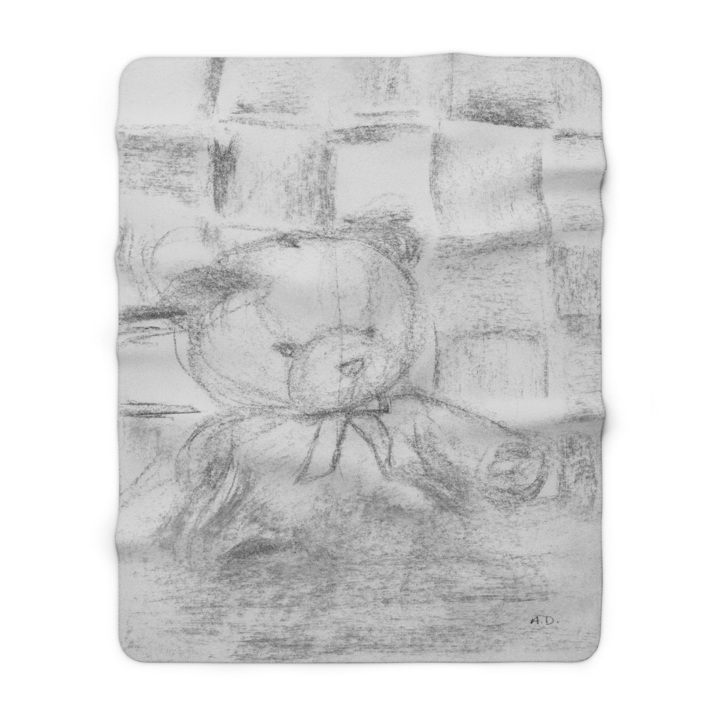 Sherpa Blanket with Hand-Drawn Teddy Bear Sketch — Cozy Nursery Throw