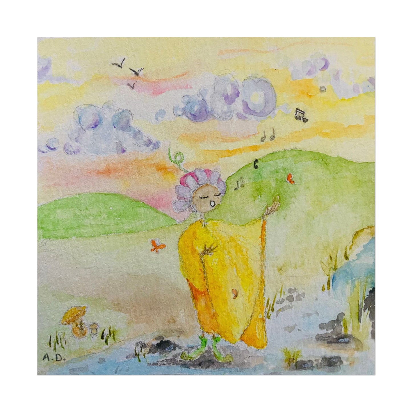 Stream side Singer | Textured Watercolor Matte Prints