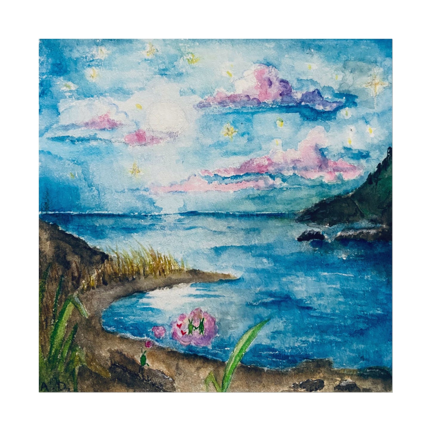 Seaside Love Bug and Scenery Edgeless | Textured Watercolor Matte Print