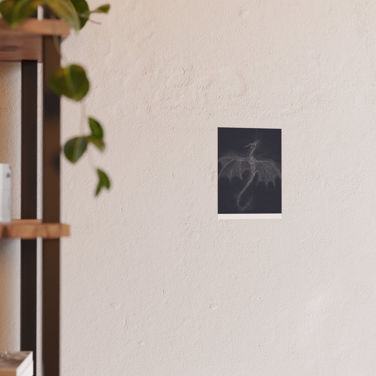 Dark Fantasy Wyvern Poster — White Pastel on Black (Satin & Archival Matte)