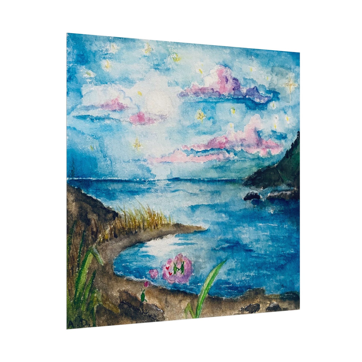 Seaside Love Bug and Scenery Edgeless | Textured Watercolor Matte Print
