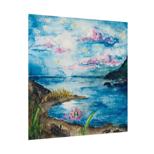 Seaside Love Bug and Scenery Edgeless | Textured Watercolor Matte Print