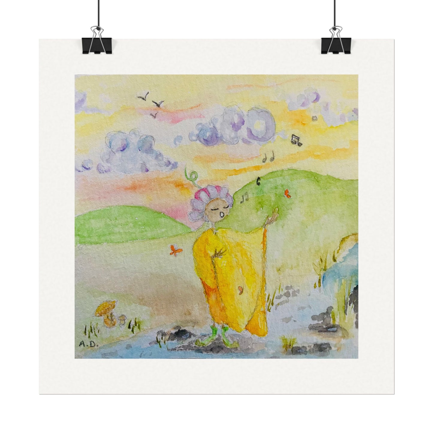 Stream side Singer | Textured Watercolor Matte Print